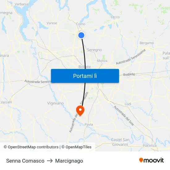 Senna Comasco to Marcignago map