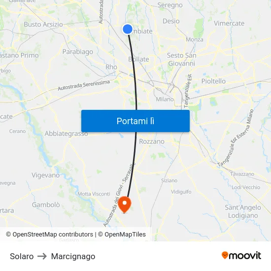 Solaro to Marcignago map