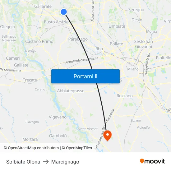 Solbiate Olona to Marcignago map
