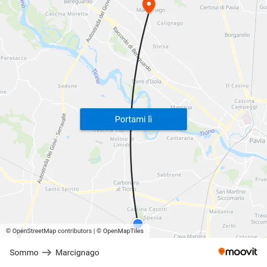 Sommo to Marcignago map