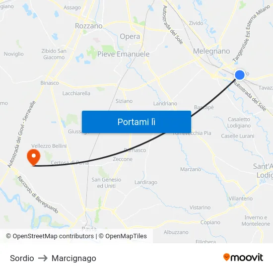 Sordio to Marcignago map