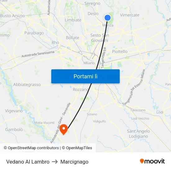 Vedano Al Lambro to Marcignago map