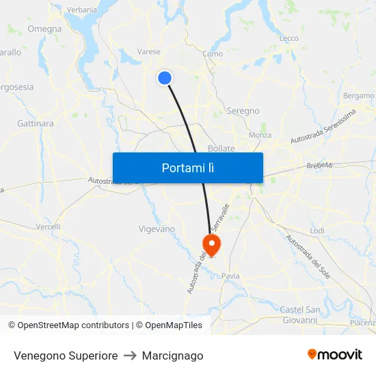 Venegono Superiore to Marcignago map