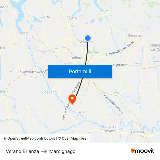 Verano Brianza to Marcignago map