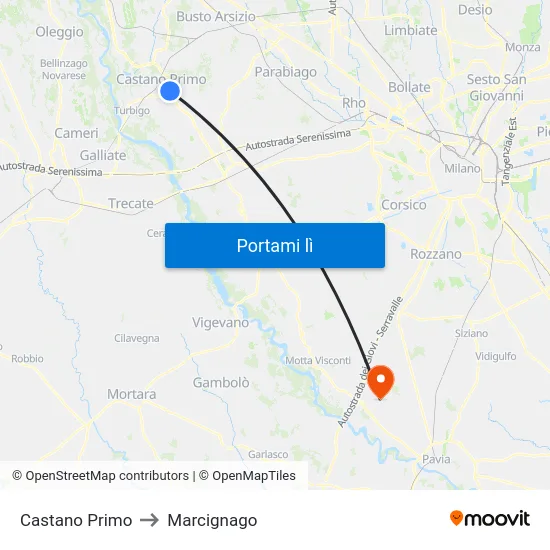 Castano Primo to Marcignago map