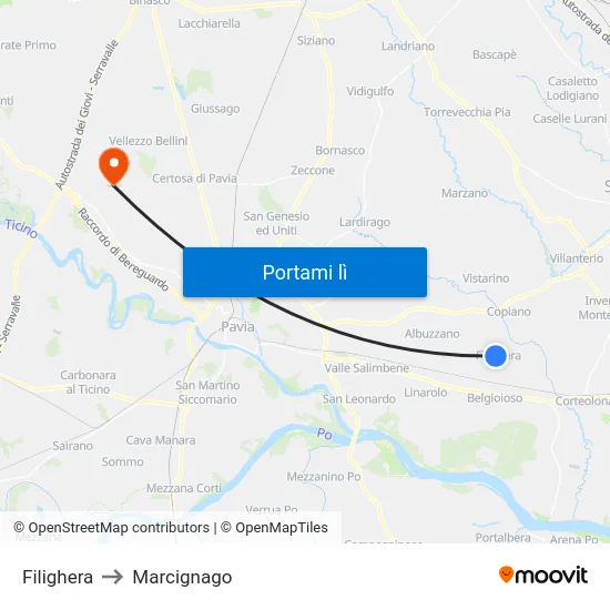 Filighera to Marcignago map