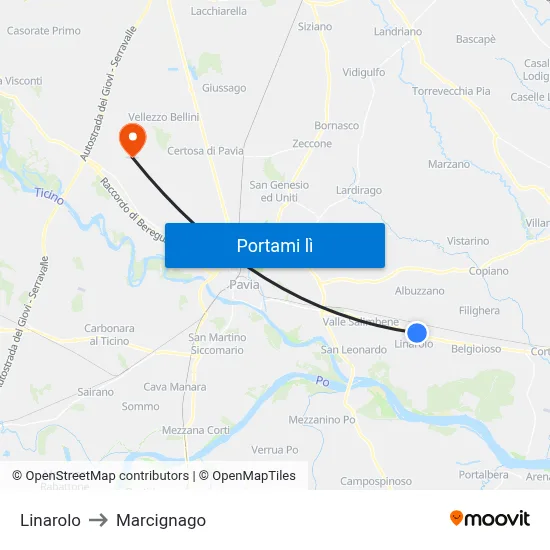Linarolo to Marcignago map