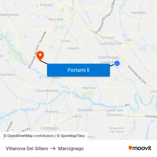 Villanova Del Sillaro to Marcignago map