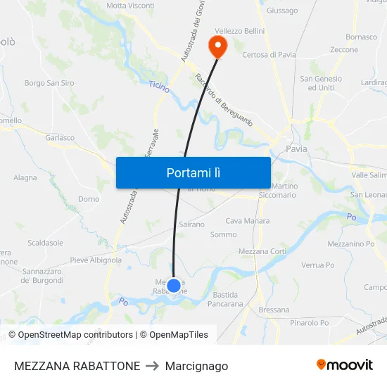 MEZZANA RABATTONE to Marcignago map