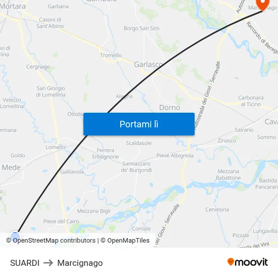 SUARDI to Marcignago map