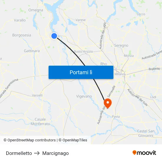 Dormelletto to Marcignago map