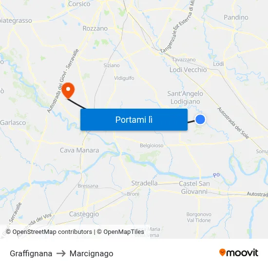 Graffignana to Marcignago map