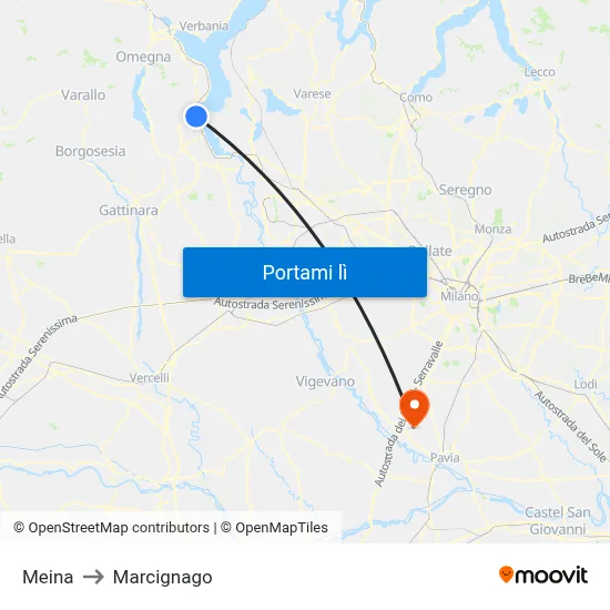 Meina to Marcignago map