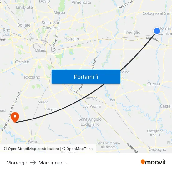 Morengo to Marcignago map