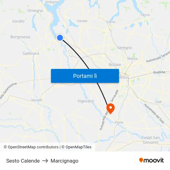 Sesto Calende to Marcignago map