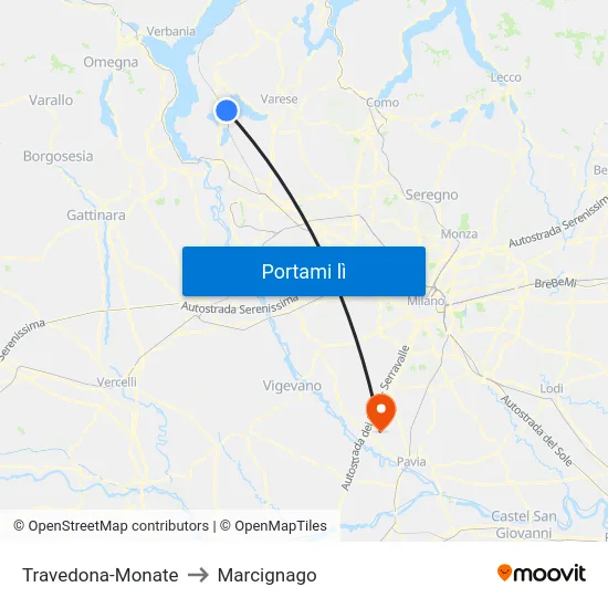 Travedona-Monate to Marcignago map