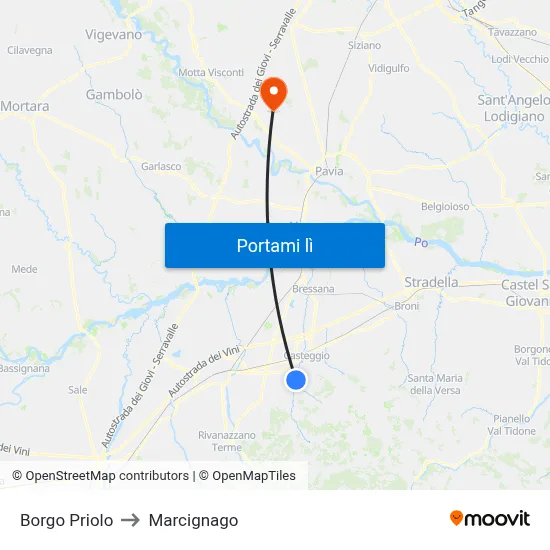 Borgo Priolo to Marcignago map