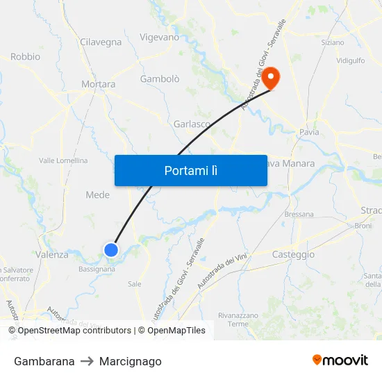 Gambarana to Marcignago map