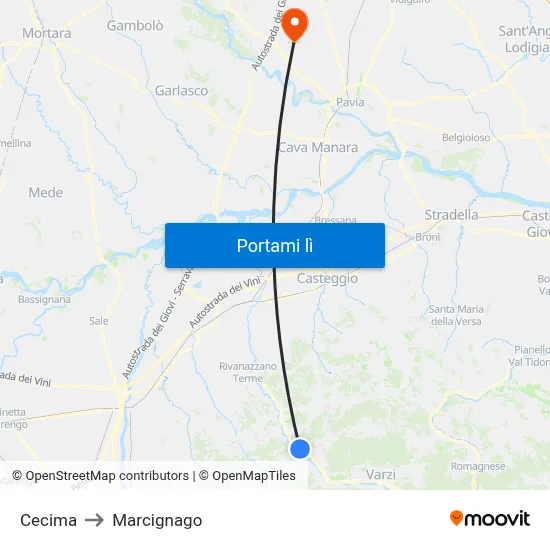 Cecima to Marcignago map