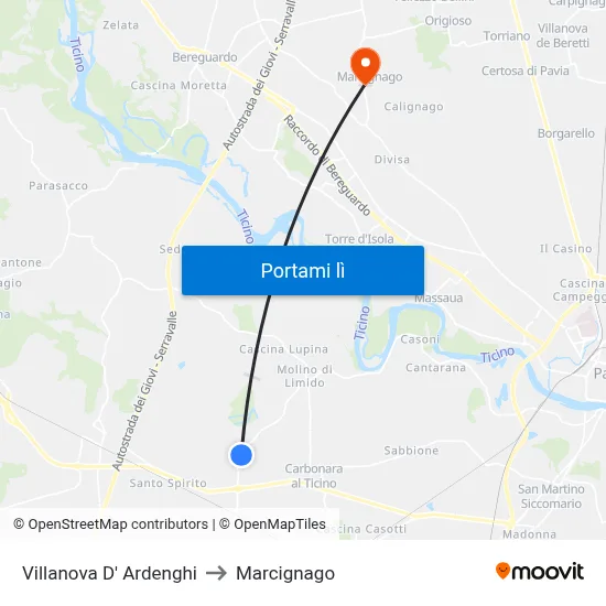 Villanova D' Ardenghi to Marcignago map