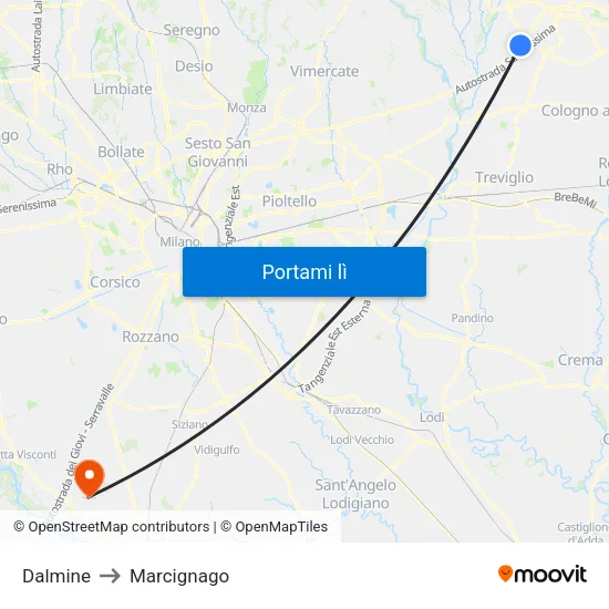 Dalmine to Marcignago map