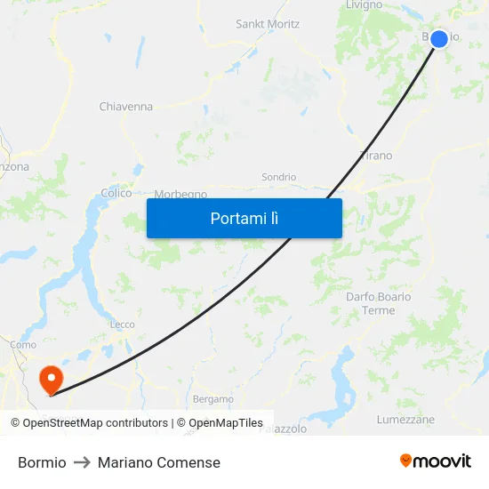 Bormio to Mariano Comense map