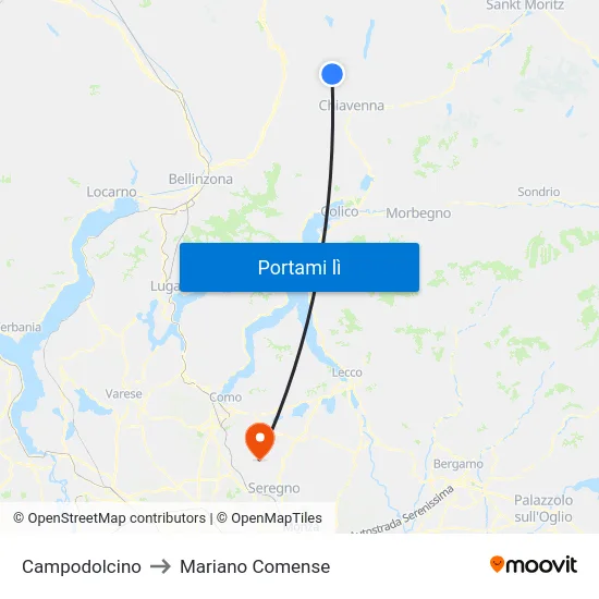 Campodolcino to Mariano Comense map
