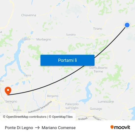 Ponte Di Legno to Mariano Comense map