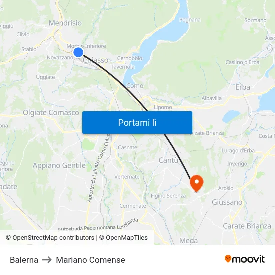 Balerna to Mariano Comense map