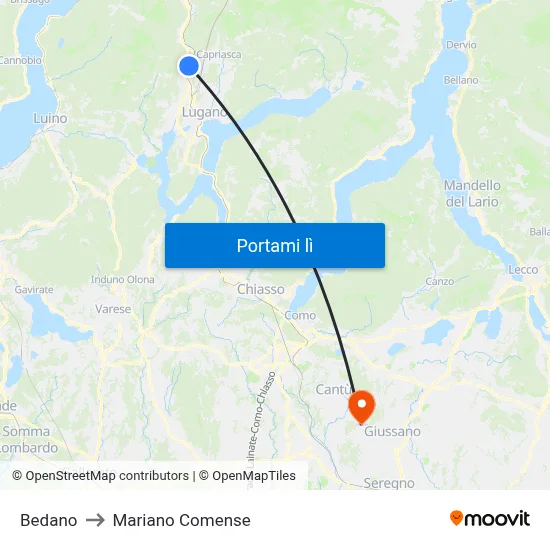 Bedano to Mariano Comense map