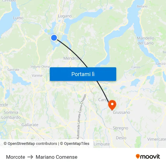Morcote to Mariano Comense map