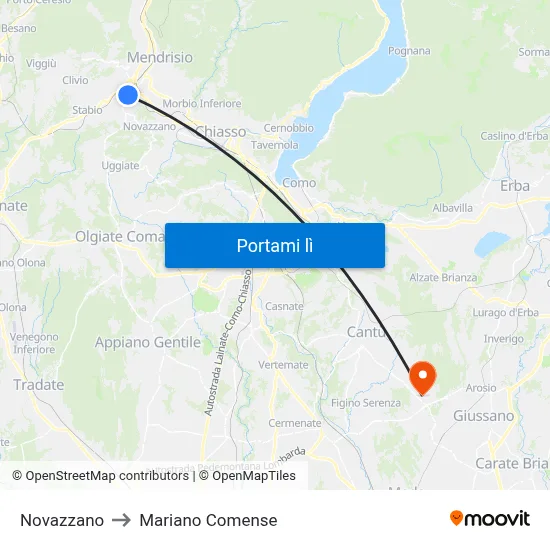 Novazzano to Mariano Comense map