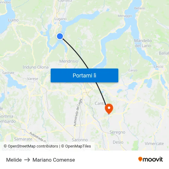 Melide to Mariano Comense map