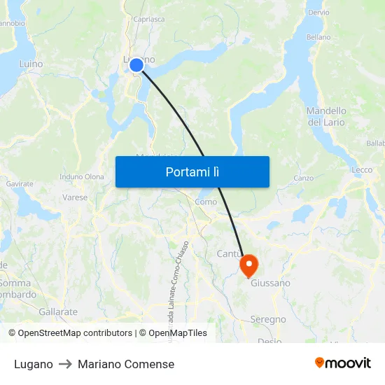 Lugano to Mariano Comense map