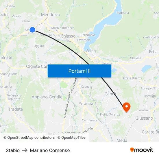 Stabio to Mariano Comense map