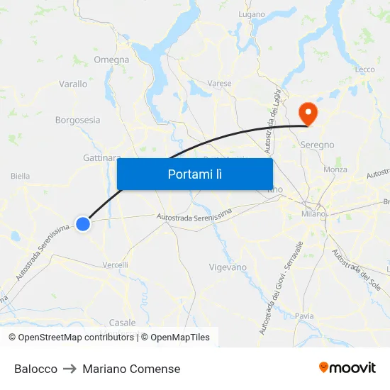 Balocco to Mariano Comense map
