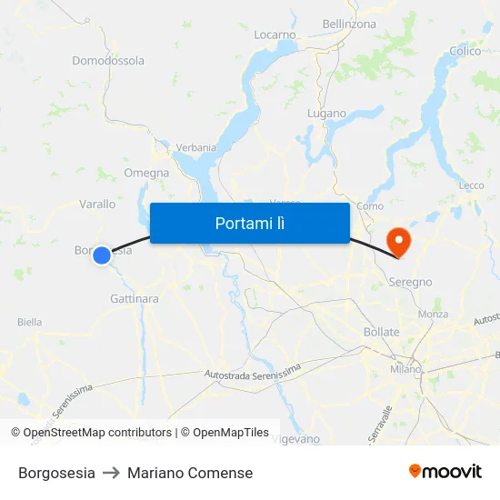 Borgosesia to Mariano Comense map