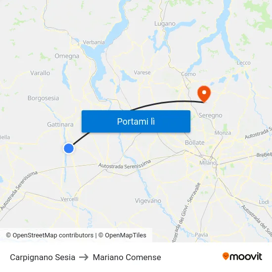 Carpignano Sesia to Mariano Comense map