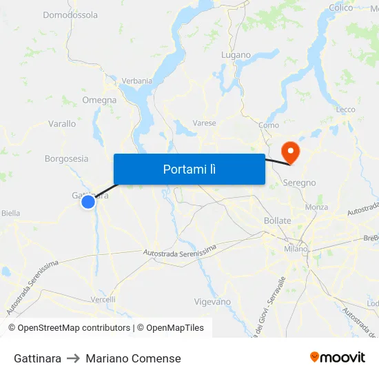 Gattinara to Mariano Comense map