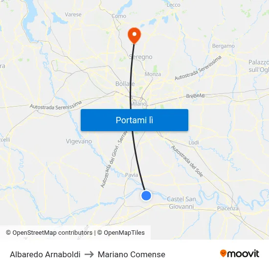 Albaredo Arnaboldi to Mariano Comense map