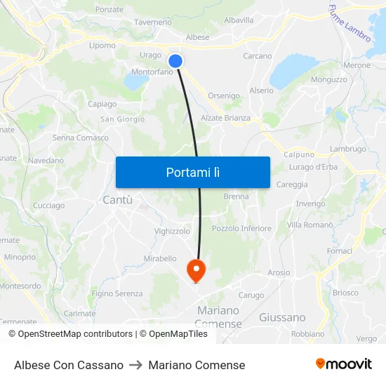 Albese Con Cassano to Mariano Comense map