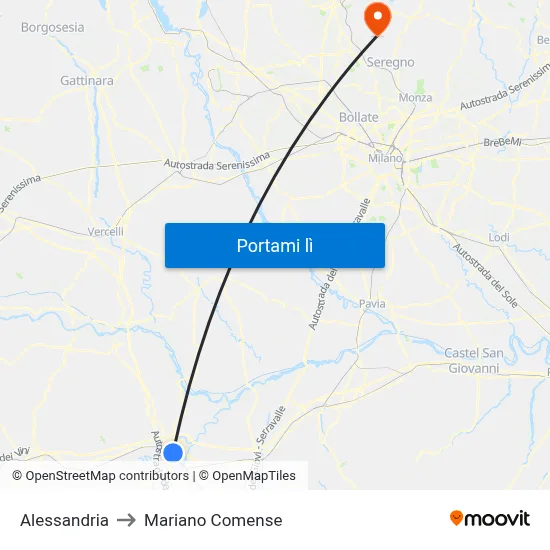 Alessandria to Mariano Comense map