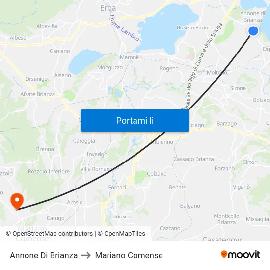 Annone Di Brianza to Mariano Comense map