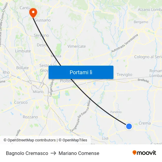 Bagnolo Cremasco to Mariano Comense map