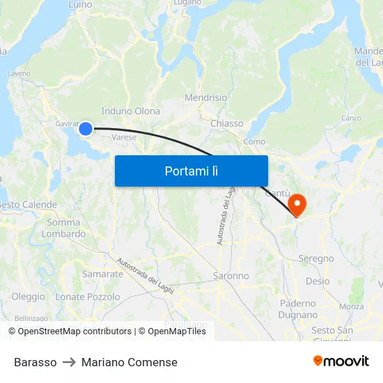 Barasso to Mariano Comense map