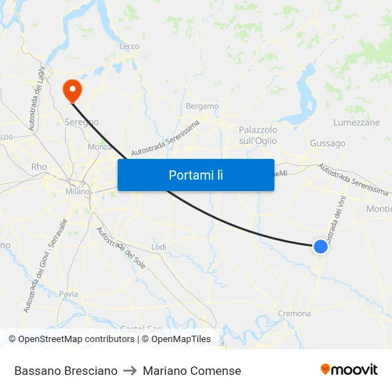 Bassano Bresciano to Mariano Comense map