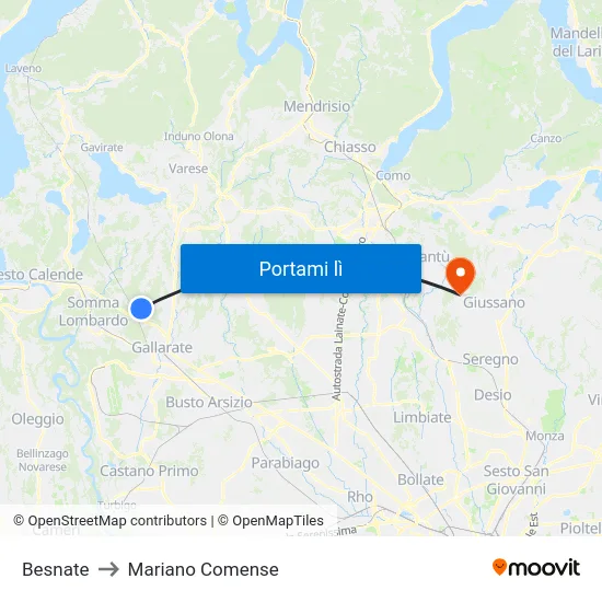 Besnate to Mariano Comense map