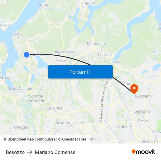 Besozzo to Mariano Comense map