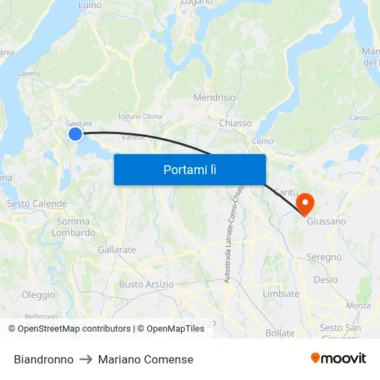 Biandronno to Mariano Comense map