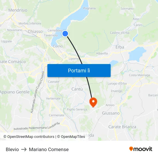 Blevio to Mariano Comense map